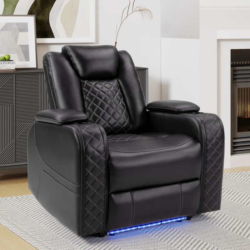 36.2" Wide Luxury Vegan Leather Power Recliner Home Theater Individual Seat with Cup Holder (Set of 5)