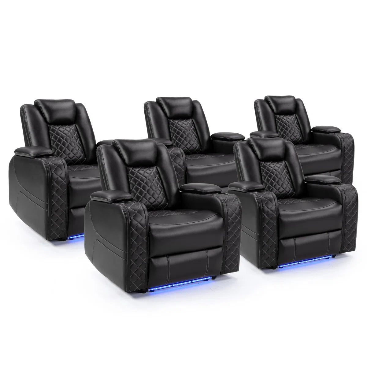 36.2" Wide Luxury Vegan Leather Power Recliner Home Theater Individual Seat with Cup Holder (Set of 5)