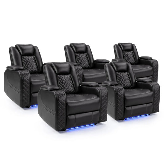 36.2" Wide Luxury Vegan Leather Power Recliner Home Theater Individual Seat with Cup Holder (Set of 5)
