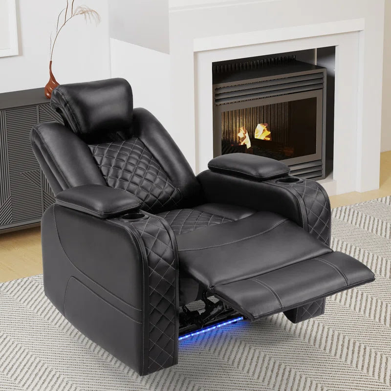 36.2" Wide Luxury Vegan Leather Power Recliner Home Theater Individual Seat with Cup Holder (Set of 5)